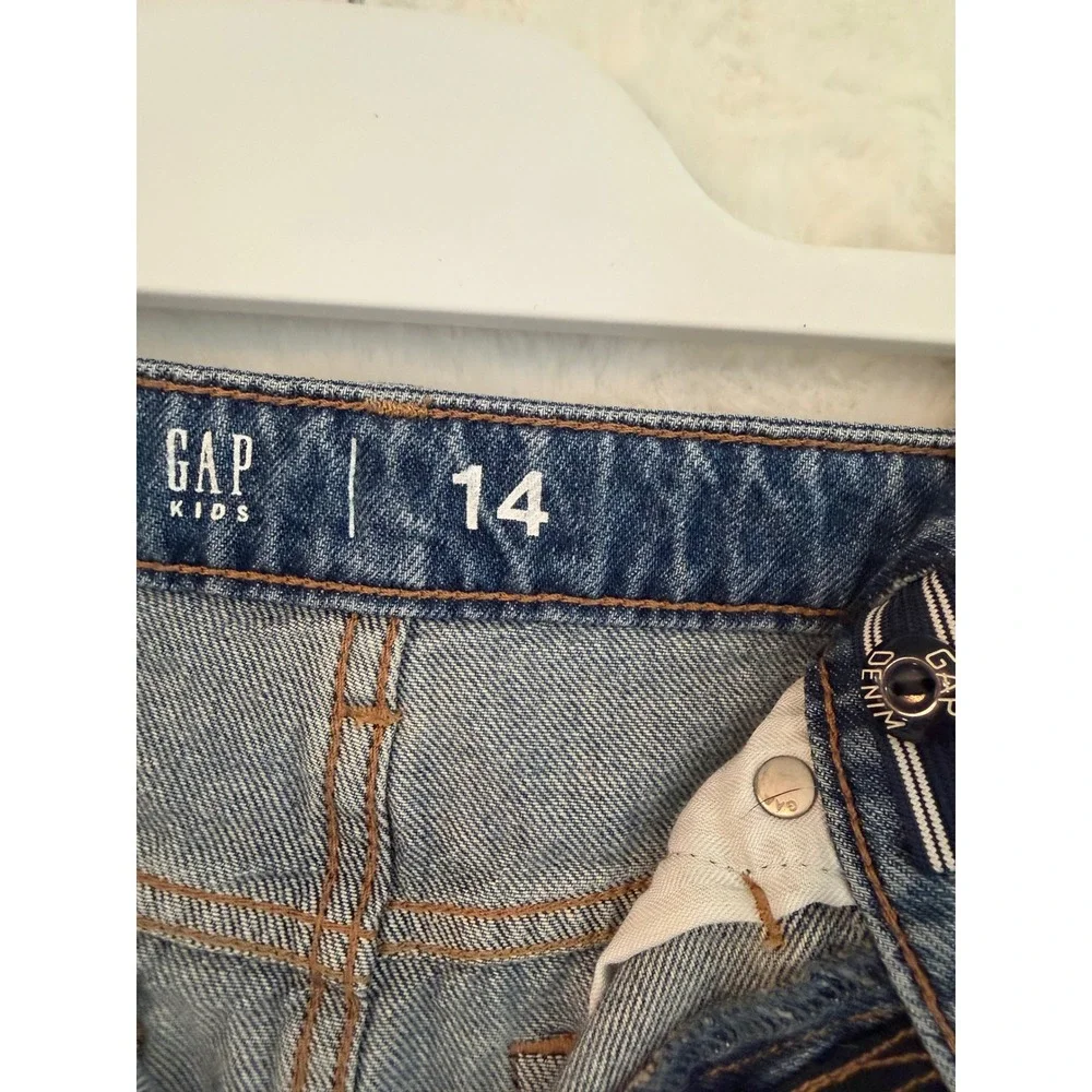 Gap Kids Girls Blue Distressed Denim Mini Skirt Size 14 Adjustable Waist‎ Frayed